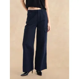 RAREISM Navy Cotton Blend Solid Trousers-picture-29