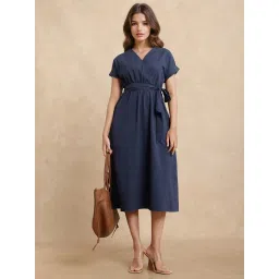 RAREISM Navy Cotton Solid Short Sleeves Dress image 5