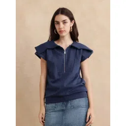 RAREISM Navy Cotton Solid Short Sleeves Sweatshirt-picture-14