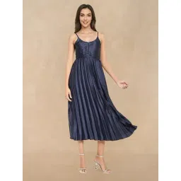 RAREISM Navy Polyester Solid Sleeveless Dress-picture-23
