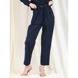 RAREISM Navy Polyester Solid Trousers-picture-18