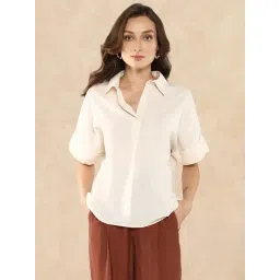 RAREISM Off White Cotton Blend Solid Short Sleeves Shirt-picture-22