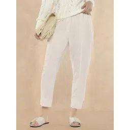RAREISM Off White Cotton Blend Solid Trousers-picture-39