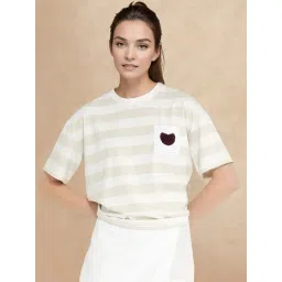 RAREISM Off White Cotton Blend Striped Short Sleeves T-Shirt-picture-40