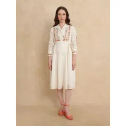 RAREISM Off White Cotton Solid Long Sleeves Dress-picture-19