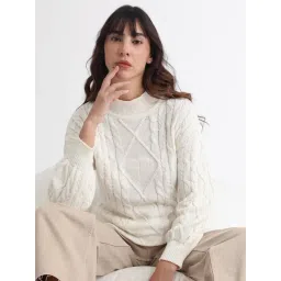 RAREISM Off White Cotton Solid Long Sleeves Sweater-picture-32