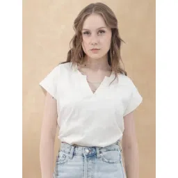 RAREISM Off White Cotton Solid Short Sleeves Top-picture-20