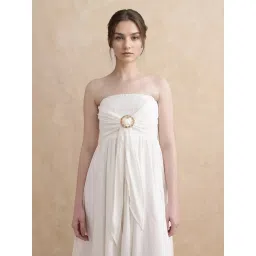 RAREISM Off White Cotton Solid Sleeveless Dress image 5