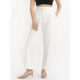 RAREISM Off White Cotton Solid Trousers-picture-18