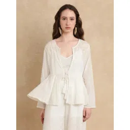 RAREISM Off White Viscose Embroidered Long Sleeves Shrug-picture-39