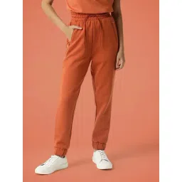RAREISM Orange Cotton Blend Solid Trackpants-picture-19