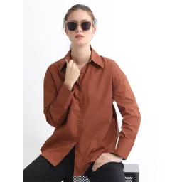 RAREISM Orange Cotton Solid Long Sleeves Shirt-picture-34