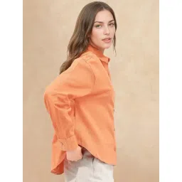 RAREISM Orange Cotton Solid Long Sleeves Shirt-picture-28