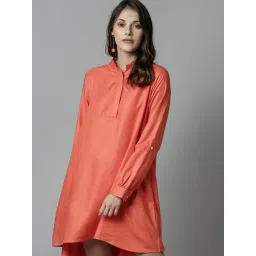 RAREISM Orange Cotton Solid Shift Dress-picture-15