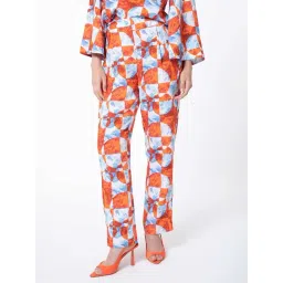 RAREISM Orange Viscose Printed Trousers-picture-27