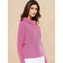 RAREISM Pink Acrylic Solid Long Sleeves Sweater-picture-34
