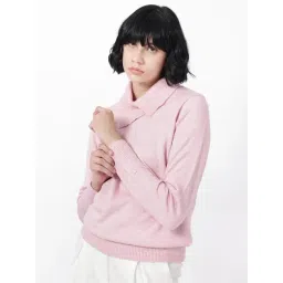 RAREISM Pink Acrylic Solid Long Sleeves Sweater-picture-33