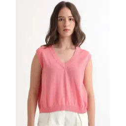 RAREISM Pink Cotton Solid Sleeveless Sweater-picture-22