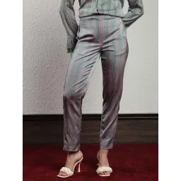 RAREISM Pink Polyester Striped Trousers-picture-30