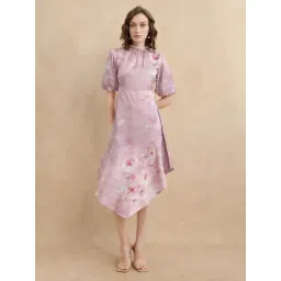 RAREISM Pink Satin Printed Short Sleeves Dress-picture-30
