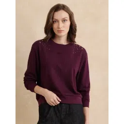 RAREISM Purple Cotton Blend Solid Long Sleeves Sweatshirt-picture-23