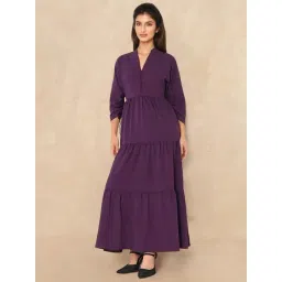 RAREISM Purple Nylon Solid Three-Quarter Sleeves Dress-picture-31
