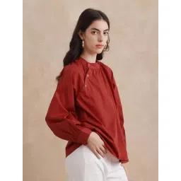 RAREISM Red Cotton Blend Solid Long Sleeves Top-picture-22