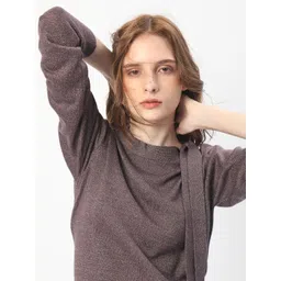 RAREISM Round Neck Acrylic Tie up Shimmer Sweater-picture-14