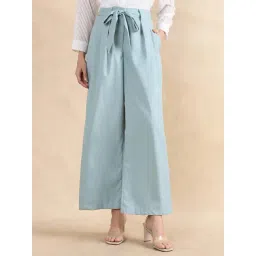 RAREISM Teal Blended Solid Trousers-picture-43
