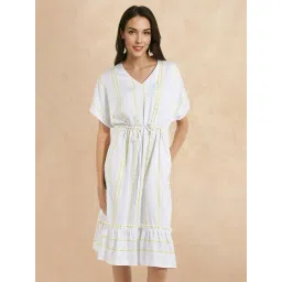 RAREISM White Cotton Blend Striped Short Sleeves Dress-picture-38