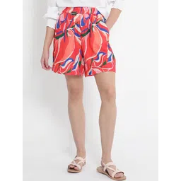 RAREISM Women Abstract Printed Relaxed Fit High-Rise Cotton Casual Shorts-picture-12