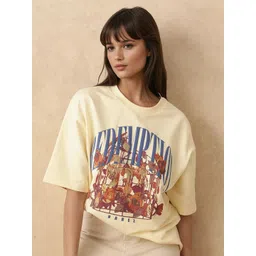 RAREISM Women Floral Printed Round Neck Cotton Oversized T-shirt-picture-35