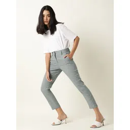 RAREISM Women Green Striped Trousers-picture-11