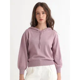 RAREISM Women Pink Solid Hooded Cotton Pullover-picture-13
