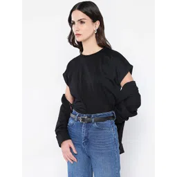 RAREISM Women Solid Round Neck Cotton Relaxed Fit T-shirt-picture-25