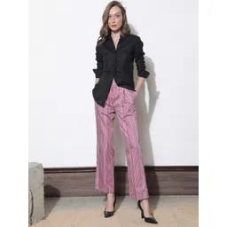 RAREISM Women Striped Slim Fit High-Rise Cotton Trousers-picture-10