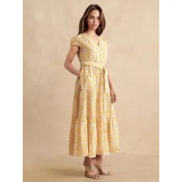 RAREISM Yellow Cotton Blend Printed Short Sleeves Dress-picture-18