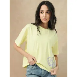 RAREISM Yellow Cotton Blend Solid Short Sleeves T-Shirt-picture-33