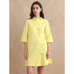 RAREISM Yellow Cotton Blend Solid Three-Quarter Sleeves Dress-picture-44
