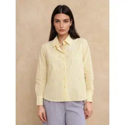 RAREISM Yellow Cotton Striped Long Sleeves Shirt-picture-30