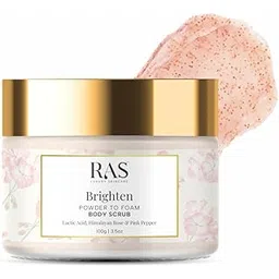 RAS Luxury Oils Brighten Exfoliating Powder to Foam Body Scrub | Tan Removing & Gentle Exfoliation | Orange, Himalayan Rose & Pink Pepper | For Men & Women | Vegan, Toxin & Cruelty Free | 100g-picture-10