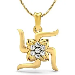 rasav 925 Sterling Silver Gold Plated Floral Swastik Pendant for Men & Women With Cable Chain | Pure Silver Religious Locket for Good Health & Wealth-picture-30