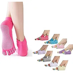 rasdion Women's Portable Tool Cotton Clothing Accessories Anti Slip Five Finger Yoga & Gym Socks with No Fall Grip (Multi Color, 1 Pair)-picture-18