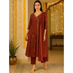 Rashmi Shree Creation Women Floral Printed Angrakha Thread Work Kurta with Trousers & With Dupatta-picture-13