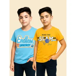 RASPY Boys Pack of 2 Typography Printed Pure Cotton Bio Washed T-shirts-picture-13