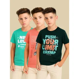 RASPY Boys Pack of 3 Typography Printed Pure Cotton Bio Washed T-shirts-picture-20