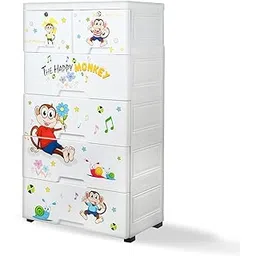 rasvesh Chest Of Drawers: Versatile Drawer Organizer & Organiser Storage Box For Neat And Tidy Storage Solutions Plastic Drawers For Kids (White Cabinet - Monkey Design)-picture-19