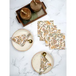 Ratan Cart 6-Pcs White & Yellow Printed Table Napkins-picture-15