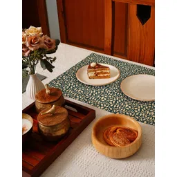 Ratan Cart Green 6 Pieces Floral Printed Rectangle Shaped Cotton Table Placemats-picture-16