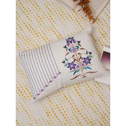 Ratan Cart Purple & White Floral Embroidered Cotton Rectangle Cushion Covers-picture-10